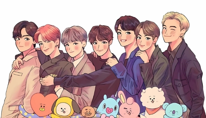Ảnh bìa bts anime tinh tế dễ thương cho máy tính