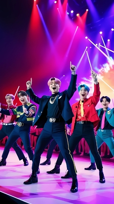 Background bts biểu diễn sân khấu rực rỡ