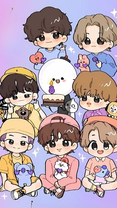 Background bts chibi đáng yêu tinh nghịch