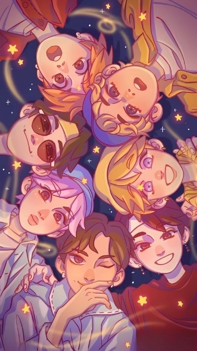 Hình bìa bts anime đáng yêu cho dế
