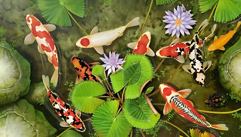 Ảnh nền cá koi 3D đặc sắc