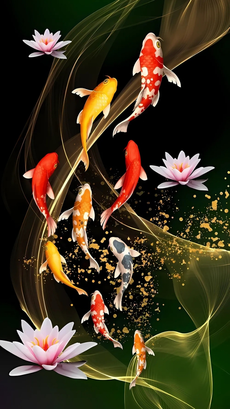 Ảnh nền cá koi 3D rực rỡ