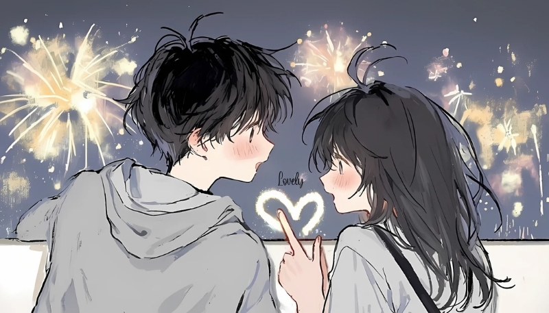 ảnh nền cute có chữ anime cặp đôi cực dễ thương