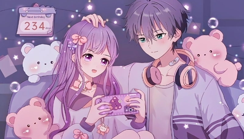 ảnh nền cute có chữ anime cặp đôi hoạt hình