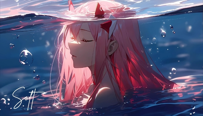 ảnh nền cute có chữ anime cô gái tóc hồng
