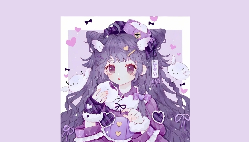 ảnh nền cute có chữ anime cô gái tóc tím dễ thương