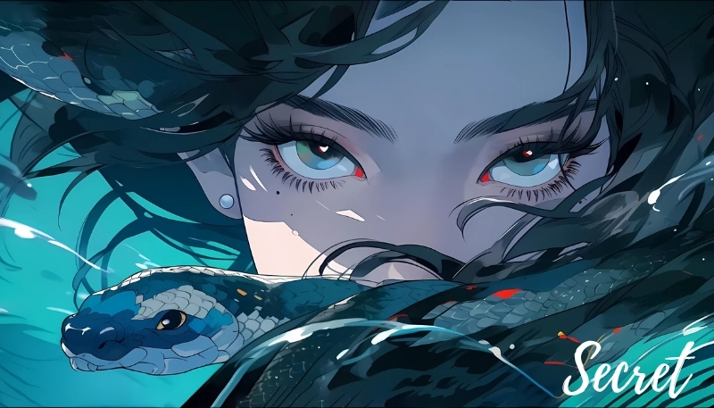 ảnh nền cute có chữ anime cô gái và rắn