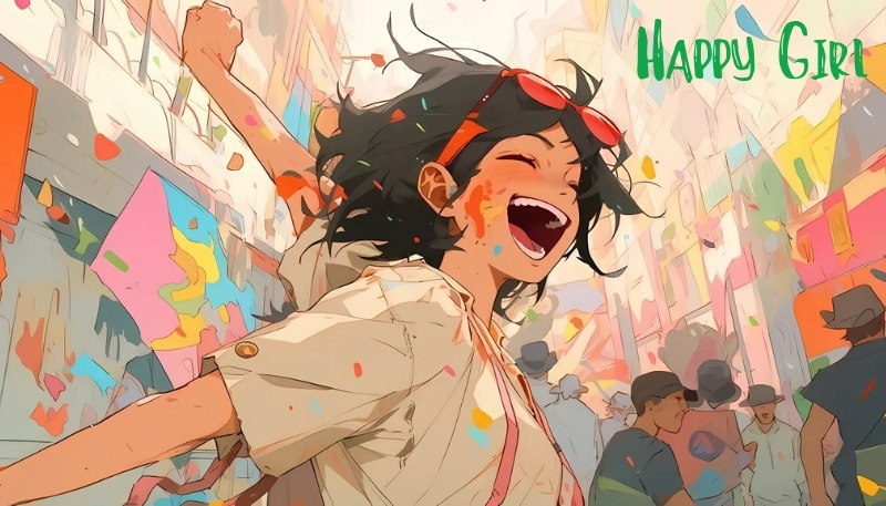 ảnh nền cute có chữ anime cô gái vui vẻ
