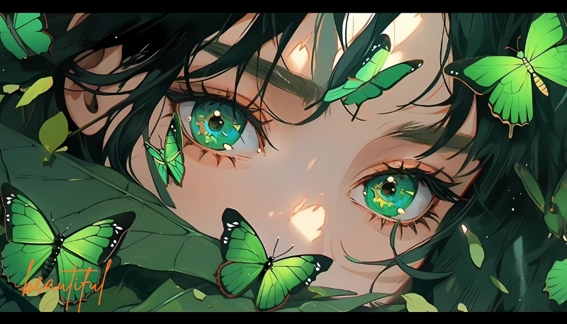 ảnh nền cute có chữ anime cô gái xanh lá cây