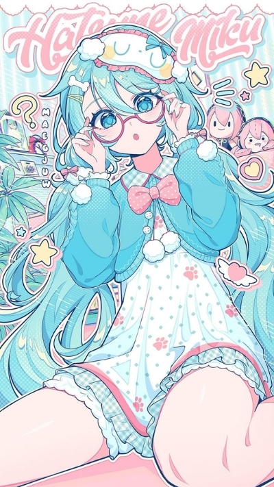 ảnh nền cute có chữ chibi tóc xanh dương