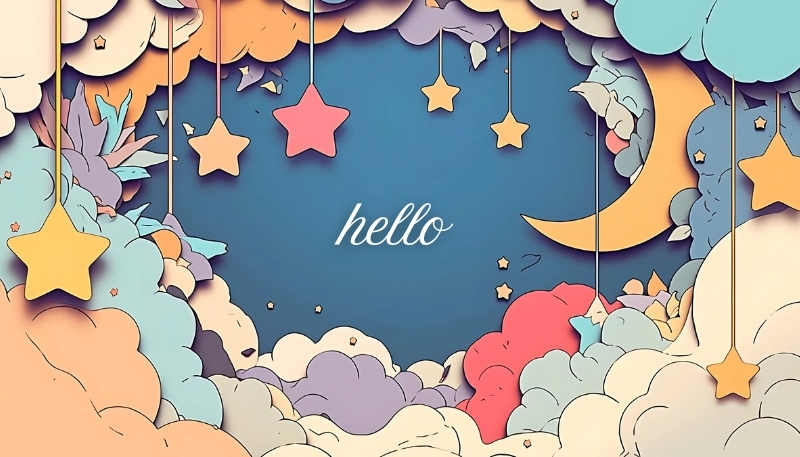 ảnh nền cute có chữ hello cung trăng và mây