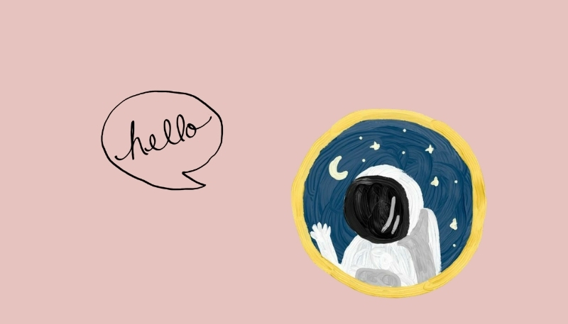 ảnh nền cute có chữ hello phi hành gia