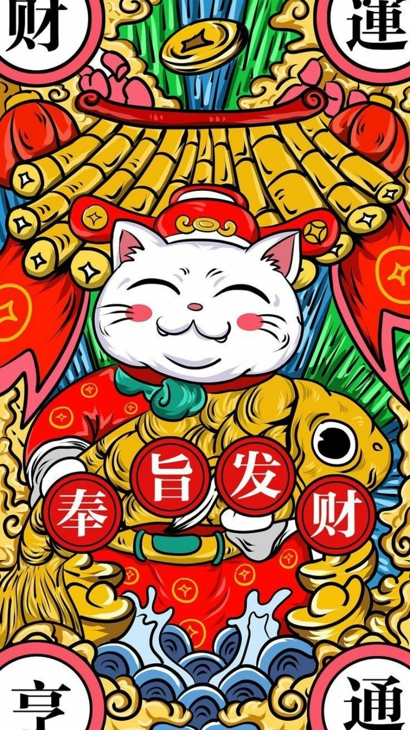 ảnh nền graffiti mèo thần tài ấn tượng
