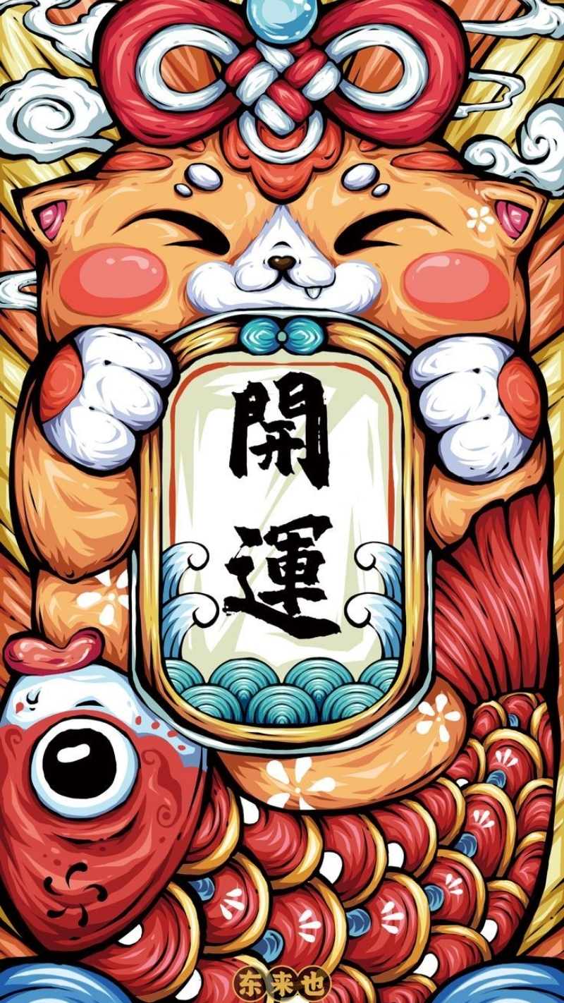 ảnh nền graffiti mèo thần tài cuốn hút