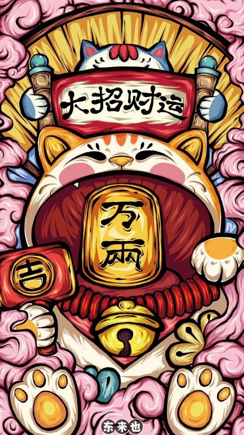 ảnh nền graffiti mèo thần tài may mắn