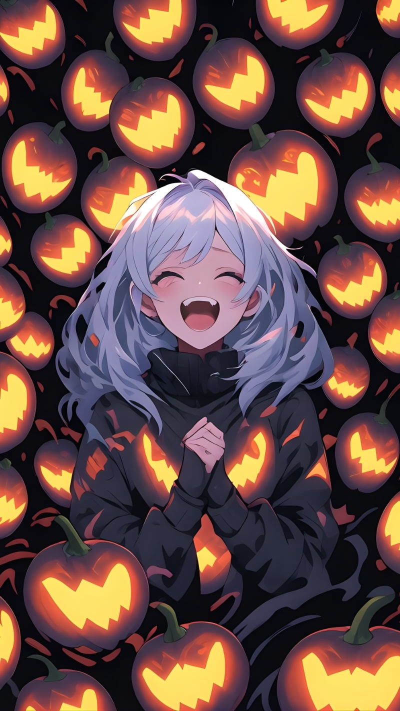 Background Halloween Anime phong cách chibi cute cho điện thoại