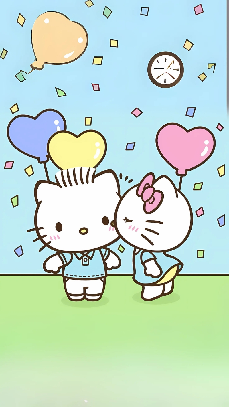 Hình nền điện thoại Hello Kitty cặp đôi đáng yêu