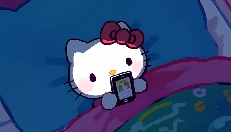 Mẫu hình nền máy tính Hello Kitty thức khuya