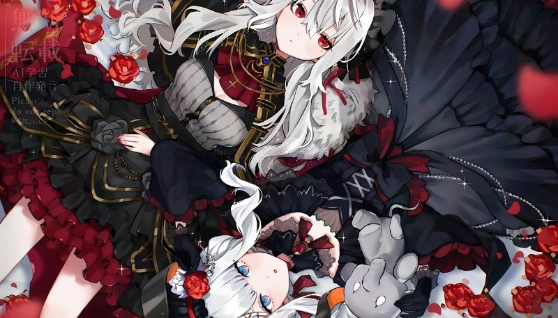 ảnh nền hoa hồng đỏ cô gái chibi