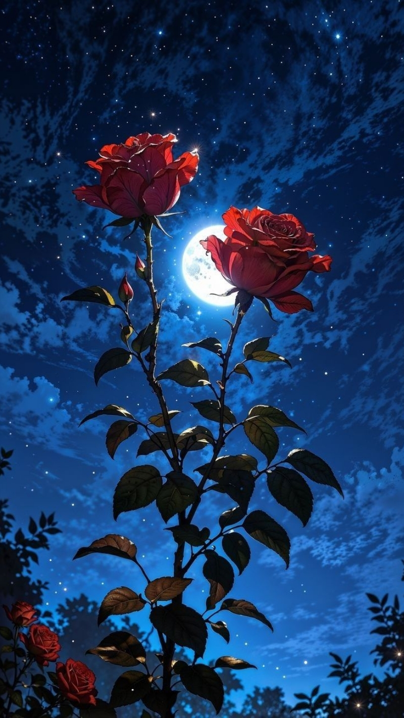 ảnh nền hoa hồng đỏ điện thoại ánh trăng sáng