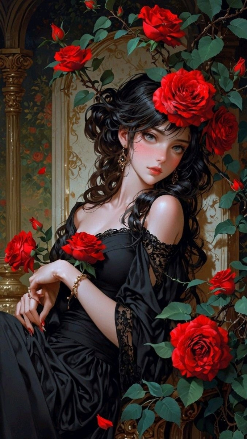 ảnh nền hoa hồng đỏ điện thoại cô gái đẹp