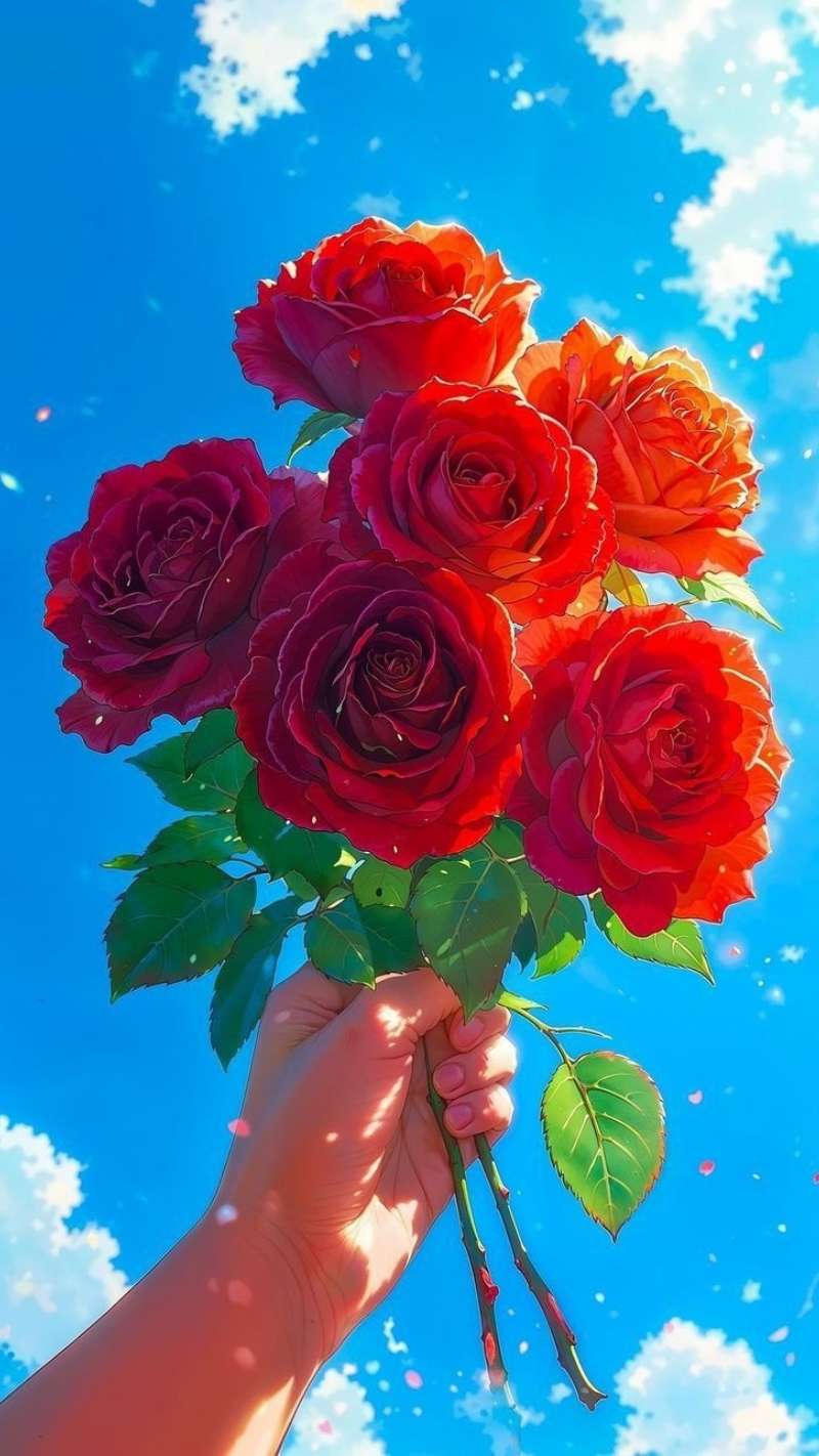 ảnh nền hoa hồng đỏ điện thoại dưới bầu trời anime