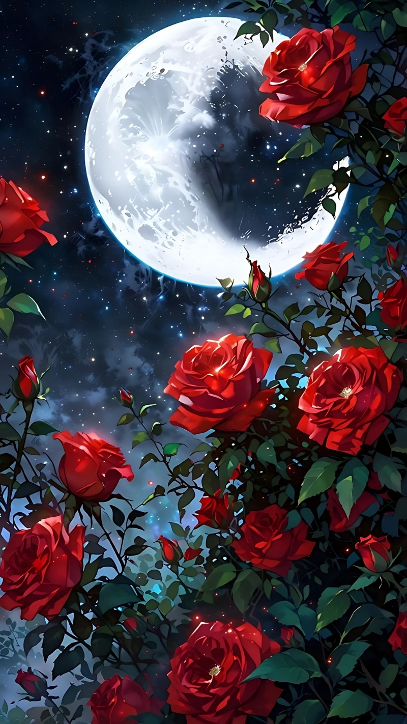ảnh nền hoa hồng đỏ điện thoại và ánh trăng