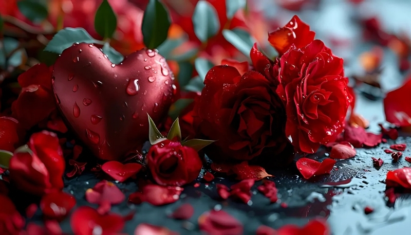ảnh nền hoa hồng đỏ giọt nước trái tim