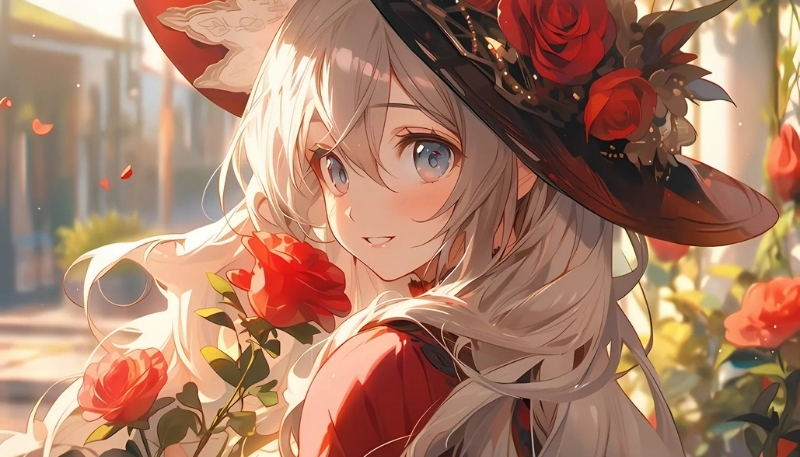 ảnh nền hoa hồng đỏ tiểu thư xinh đẹp