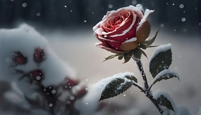 ảnh nền hoa hồng đỏ trong trời tuyết