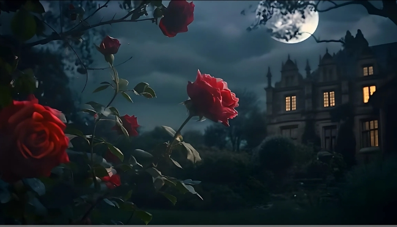 ảnh nền hoa hồng đỏ và ánh trăng sáng