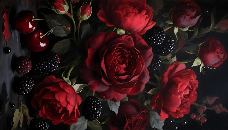 ảnh nền hoa hồng đỏ và dâu tây