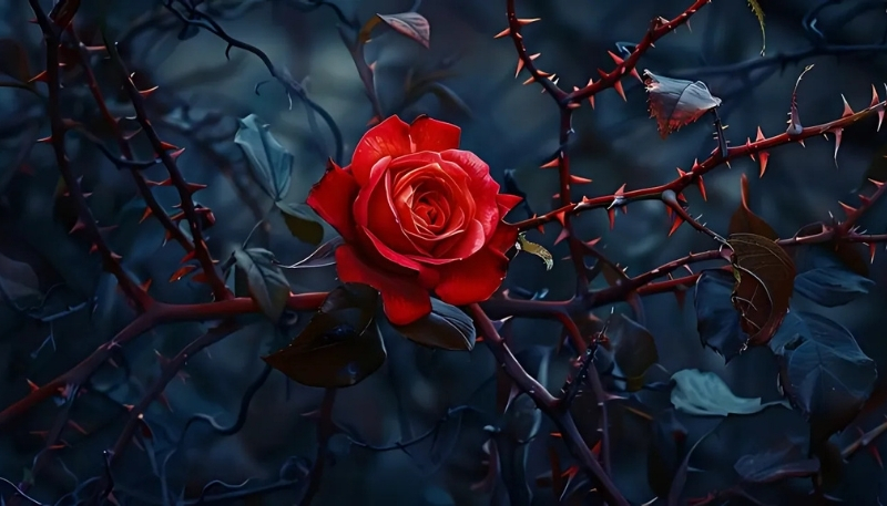 ảnh nền hoa hồng đỏ và gai trên cành