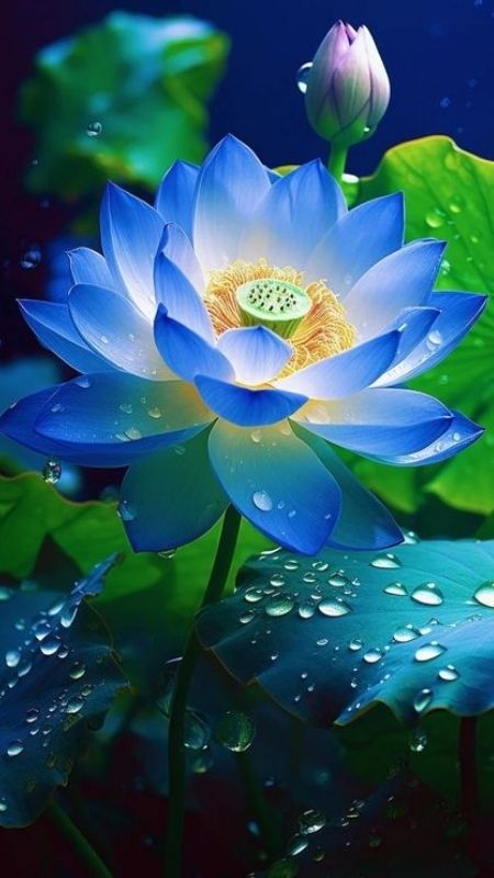 hình nền hoa sen màu xanh