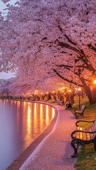 Hình nền hoa anh đào bên sông