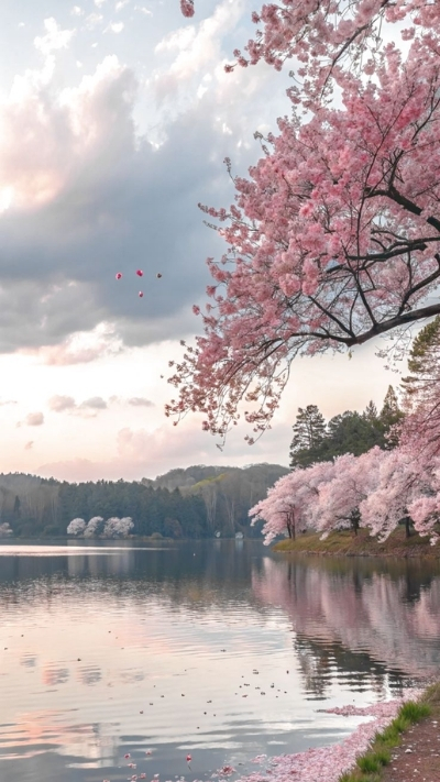 Hình nền hoa anh đào rơi thơ mộng