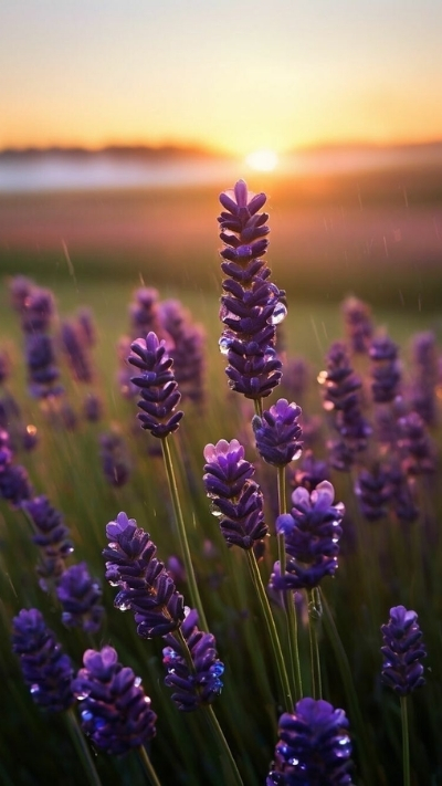 Hình nền lavender dưới ánh hoàng hôn