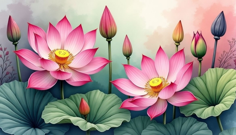 Hình nền hoa sen hoạt hình