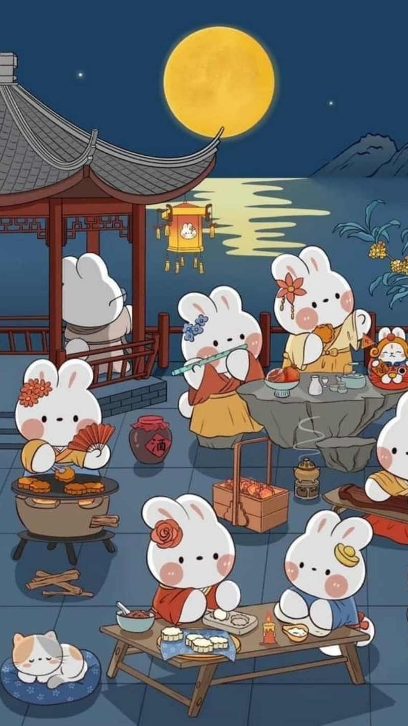 hình nền tết trung thu vẽ iphone air màu sắc