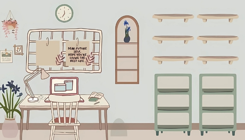 ảnh nền kệ sách 3D đáng yêu