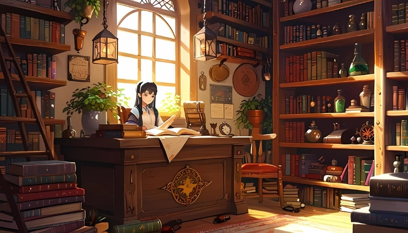 ảnh nền kệ sách 3D hoa mẫu