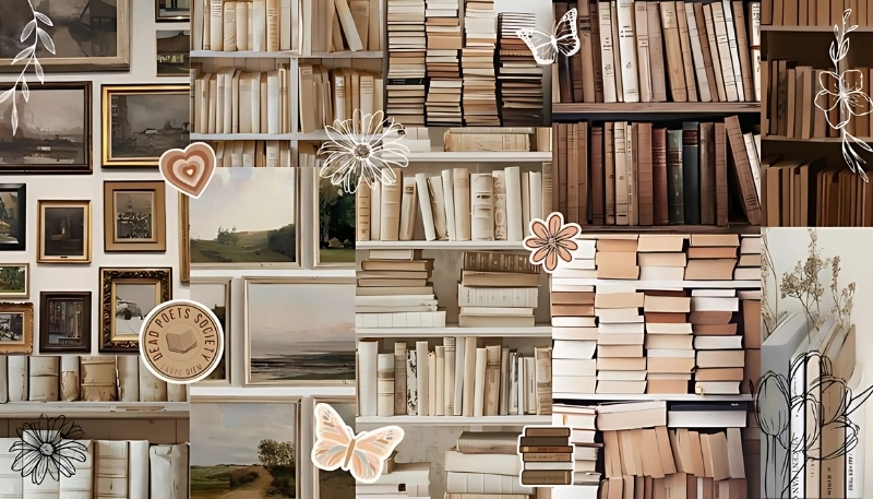 ảnh nền kệ sách 3D làm đẹp