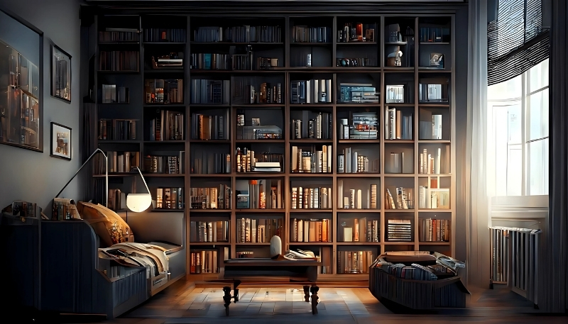 ảnh nền kệ sách 3D nổi bật