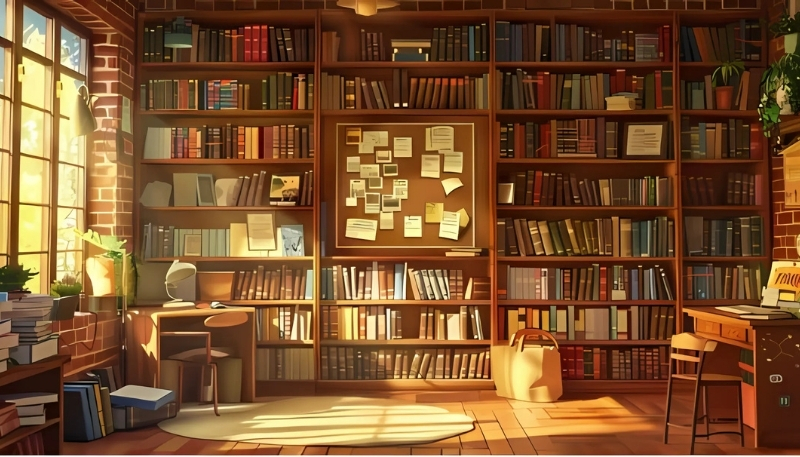 ảnh nền kệ sách 3D tinh tế