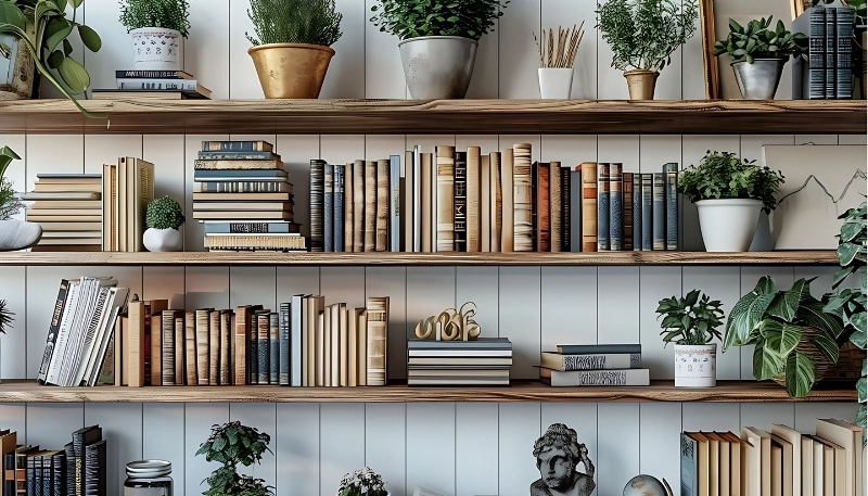 ảnh nền kệ sách 4k đáng yêu