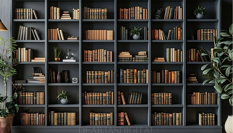 ảnh nền kệ sách 4k đẹp lung linh