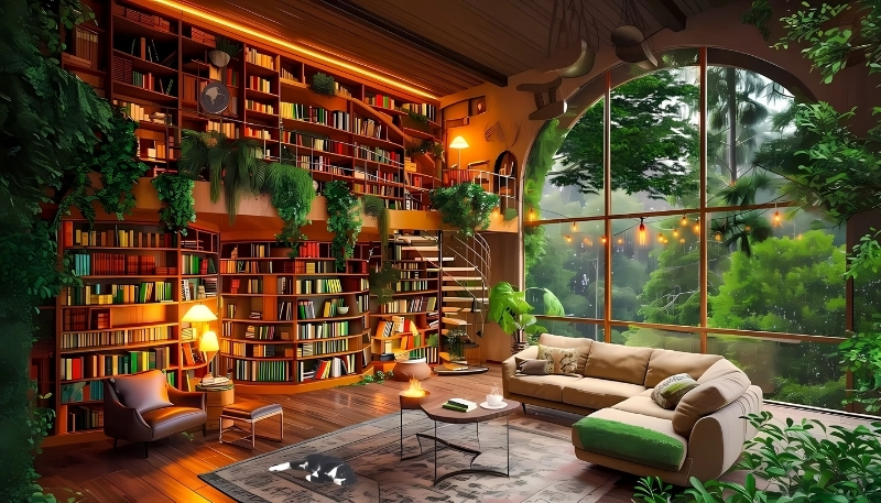 ảnh nền kệ sách 4k đơn giản