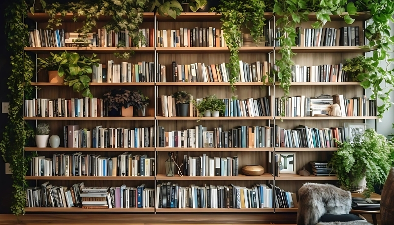 ảnh nền kệ sách 4k hiện đại