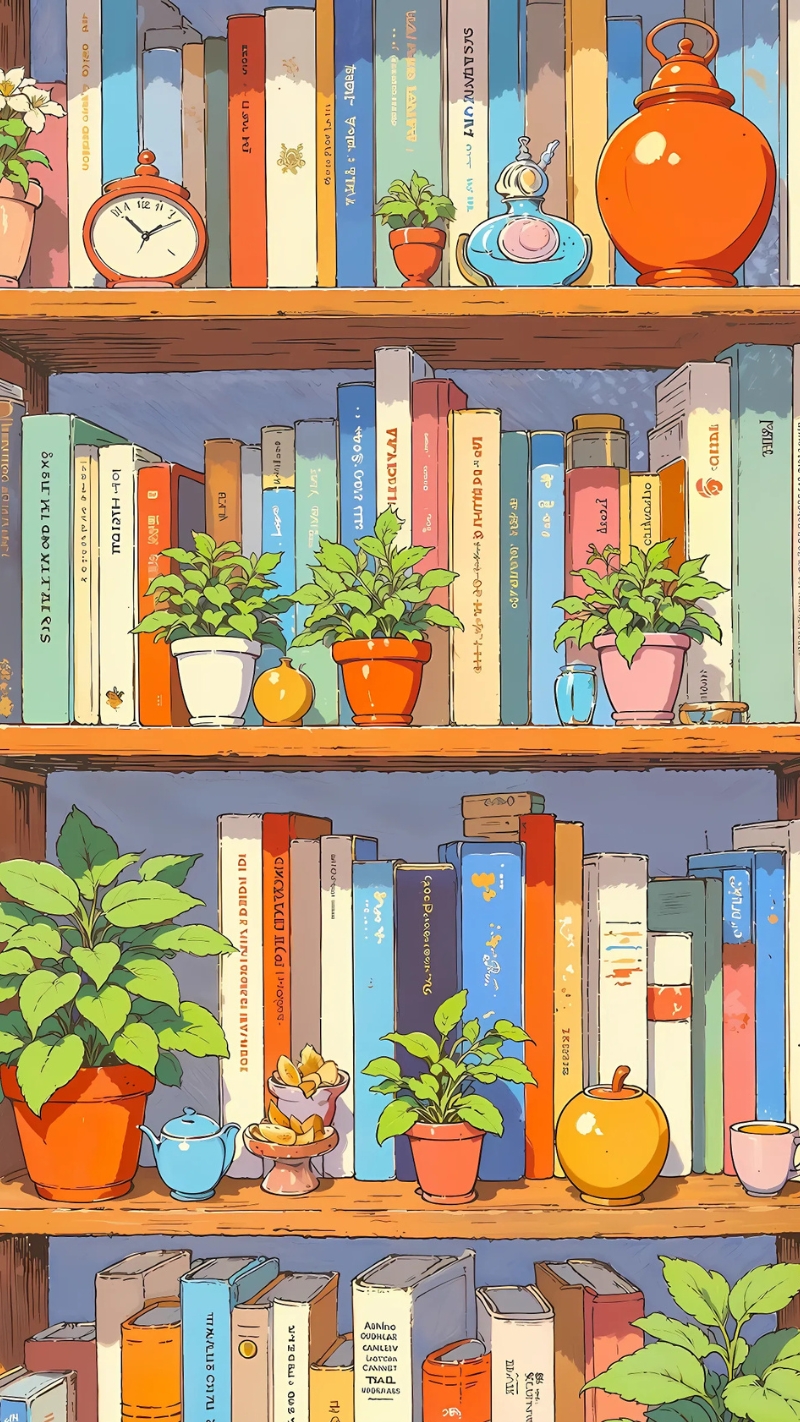 ảnh nền kệ sách chất lượng cao đáng yêu