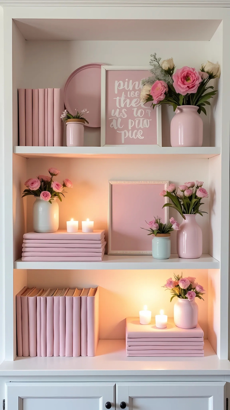 ảnh nền kệ sách màu hồng điêu khắc